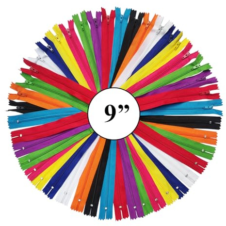 KGS Cremalleras de nailon para manualidades de costura, 10 colores surtidos, 10 cremalleras/paquete (09 pulgadas)