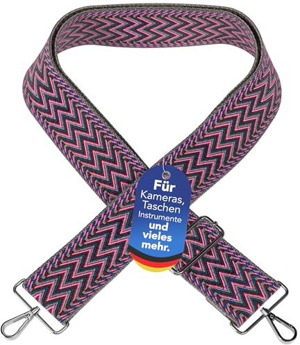 EAZY CASE - Verstellbarer Taschengurt, Ersatz Gurt für Taschen, Schulterriemen für Umhängetaschen, breiter Riemen für Taschen und Tragetaschen, DIY Taschenband, Zig Zag - Unicorn Metal Silber