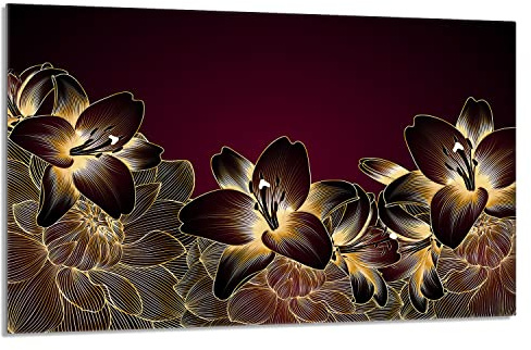 Herdabdeckplatte 80x52 cm 1-teilig Ceranfeldabdeckung Induktion Herdschutz Spritzschutz Glasplatte Deko Schneidebrett, Orchidee Braun, Gehärtetes Glas