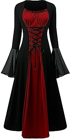 CNVAUIE Costume rinascimentale da donna, abito medievale con maniche a tromba gotico, maxi abito per carnevale, Halloween, feste