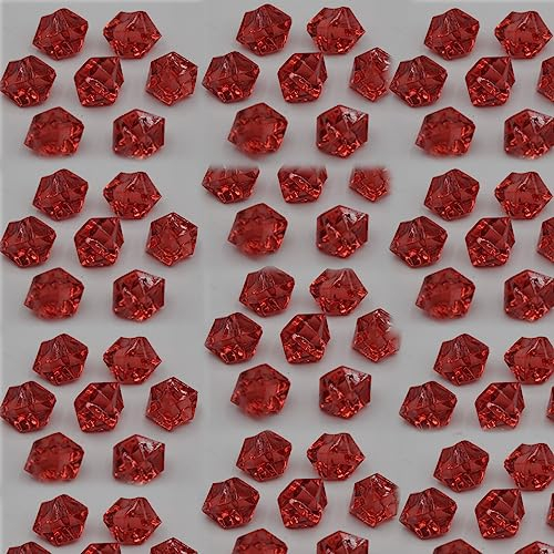 BBTISG 150 Stück Acryl-Kunststoff klare Steine, dekorative Eisdiamanten Acrylsteine Kunststoff klare Steine Eissteine für Hochzeit, Party, Vasenfüller, Geburtstag (rot)