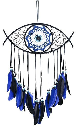 Tiardey Atrapasueños de ojo turco, amuleto de la suerte, atrapasueños de ojo, decoración de pared de plumas hecha a mano, adornos para el hogar