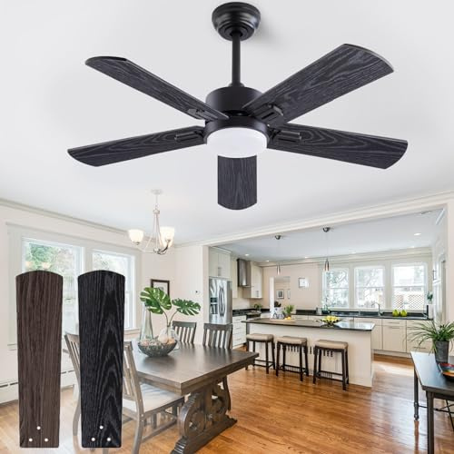 QUTWOB 42 Ceiling Fan with Light and Remote,Farmhouse 5 Blades Quiet Reversible DC Motor Ceiling Fans for Modern Indoor/Outdoor/Patio/Living Room/Bedroom(Black/Walnut)