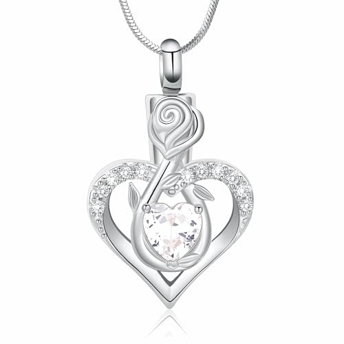 Minicremation - Collar de joyería de cremación, diseño de urna en forma de corazón, para cenizas de mujeres, joyería de cremación infinita, medallón de piedra de nacimiento, cristales, colgante