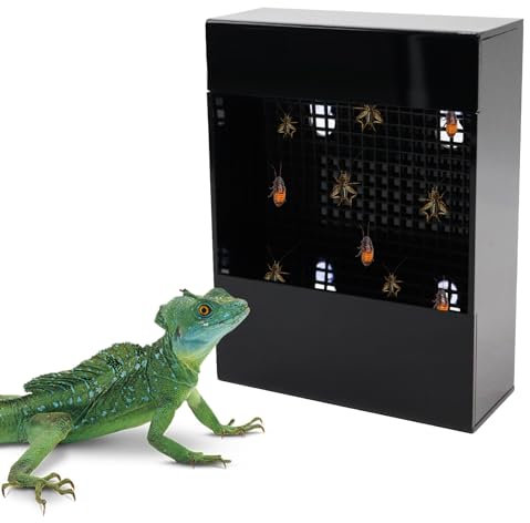 Chameleon & Bearded Dragon Bug Bowl, Black Acrylic Reptile Feeder Box, Wall-Mounted Insect Feeder with Suction Cups, Tank & Aquarium Accessories for Lizard, Gecko, Frog