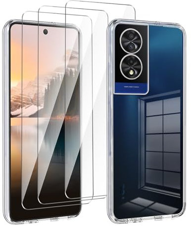 LYZXMY case for TCL 40 NxtPaper 4G(6.78) transparent mobile phone case + 3 pieces tempered glass protective film, case soft silicone TPU protective cover 9H hardness HD tempered glass film glass