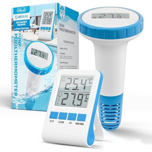 Digitales Teich- und Poolthermometer mit LCD-Funk-Empfänger, IPX8 (Wasser Thermometer Funk, Teich Thermometer Funk, Unterwasser)