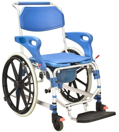 Manueller Rollstuhl mit Rädern, Rollstuhl, selbstangetrieben, Multifunktions-Toilettenrollstuhl, Badezimmerrollstuhl mit Rädern, mobiler Toilettenstuhl für zu Hause, Toilettenstuhl am Bett für ältere