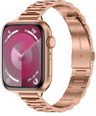 Tasikar Tunt Metallarmband Kompatibelt med Apple Watch-Armband 42mm(Serien 10) 41mm 40mm 38mm Damarmband i Rostfritt Stål Kompatibelt med iWatch Ultra SE-Serien 10 9 8 7 6 5 4 3 2 1, Roséguld