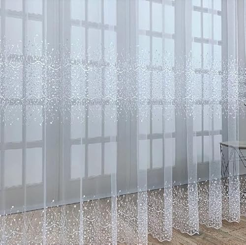 Gardinen Vorhangen Weiß 300x250 cm (BxH) Summer Gardinen mit Kräuselband Lang Tüll Wohnzimmer Gardinen Schlafzimmer Vorhänge Fertiggardine Gardinenschals Modern