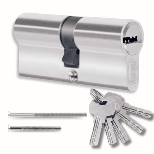 Lock Cylinder 45/45mm with 5 Single Keys, Steel Double Lock Cylinder, Set of Two Screws, Easy Mountable Door and Garage Door Lock, Anti-Drill, Length 90mm