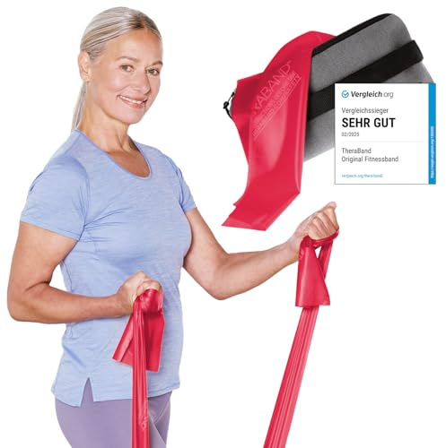 TheraBand 2,50m inkl. Türanker + Tasche | Widerstandsbänder | Terrabänder | Gymnastikband | Fitnessband | Stretchband | Heimtraining, Krafttraining, Rückenübungen, Therapie, Reha | 100% Naturlatex