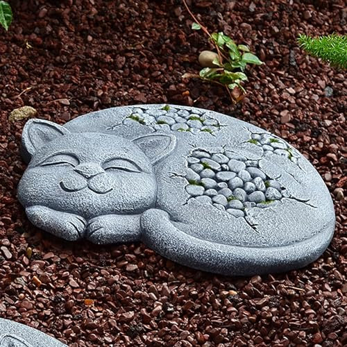 WYRMB Trittsteine aus Stein in Form Einer Katze, Gartendekoration für draußen, Trittstein zum Muttertag im natürlichen Stil, großer dekorativer Trittstein für Blumenbeete und R