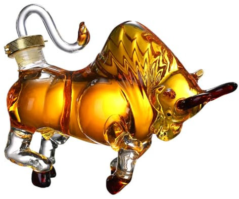 HHFLRAWA Decanter per whisky, decanter per whisky in vetro, a forma di mucca, decanter per alcol, decanter in cristallo per liquori, per bourbon, scotch, vodka, rum, tequila, liquore, vino, 1000 ml