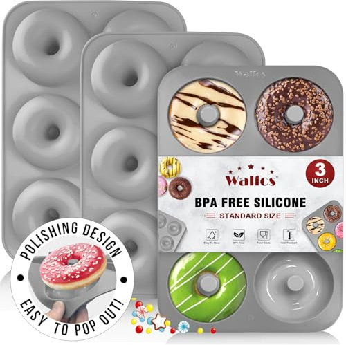 Walfos Donut Pan for Baking - Non-Stick Silicone Doughnut Pan Set, Silicone Donut Mold Heat Resistant, Make Perfect Donut Cake Biscuit Bagels, BPA FREE and Dishwasher Safe, Set of 3