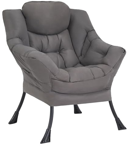 Welnow Vilstol för vardagsrum, modern lounge läsfåtölj med armstöd och en sidoficka, fritid, stoppad fåtölj, för små utrymmen, sovrum, korridorsboende, mörkgrå