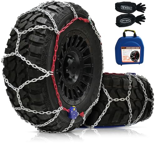 DEDC Auto Lock Snow Tire Chains,1Min Quick,4.5mm Enhance Manganese Steel Heavy Anti Skid Chains for Car Off Road SUV And Pickup Trucks Traction Ice Iced Cold Road 255 265 275 285 295 Set of 2 (KS1618)