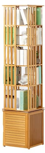Drehbares Bücherregal aus Bambus mit Schublade, um 360° drehbar, für Schlafzimmer, drehbar, bodenstehend, Eck-Bücherregal (Gelb, 36 x 36 x 200 cm)