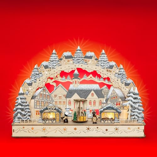 SIKORA LB94 beleuchteter XL LED Schwibbogen aus Holz mit drehender Pyramide