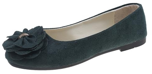 Women's Ballet Flats, Elegant Flat Shoes with Flowers, Faux Suede, Classic Evening Shoes, Non-Slip Ballet Pumps, Wedding Shoes, Soft Sole, Loafer, Foldable Ballerina for Everyday, Going Out, navy, 6