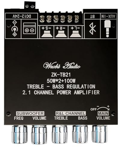 Bamberg -TB21 Scheda Amplificatore Subwoofer Bluetooth 5.0 50Wx2+100W Modulo AMP per Basso Audio Stereo A 2.1 Canali Supporto Controllo App, Facile da Usare Pregevole Fattura