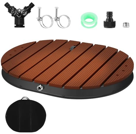 Vkechh Doccia esterna per pavimento, doccia per piscina, in WPC, doccia da giardino con 22 ugelli in rame, fino a 4 m di altezza, pedana regolabile, antiscivolo, resistente alle intemperie, per