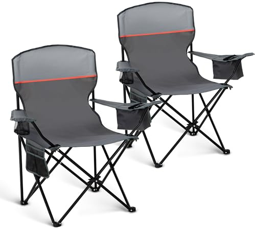LET'S CAMP Lot de 2 chaises de Camping Pliantes avec Sac Isotherme à 3 bidons - Chaise de Jardin Portable avec Porte-gobelet - Charge maximale : 120 kg - Chaise d'extérieur pour Camping, Plage