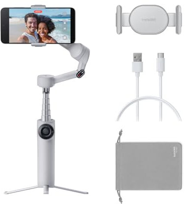Insta360 Flow 2 Grey Gimbal Stabilizer for Smartphone - Foldable AI Phone Gimbal, AI & Multi-Person Tracking, Built-in Tripod/Selfie Stick, Remote control, iPhone/Android Phone Stabilizer, Travel&Vlog