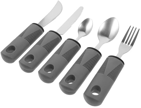 DEARMAMY 1 Juego Juego de vajilla antivibración inoxidable utensilio handicap interior cena vajilla a prueba de temblores tenedor cuchara cubiertos adaptativos páginas Grey