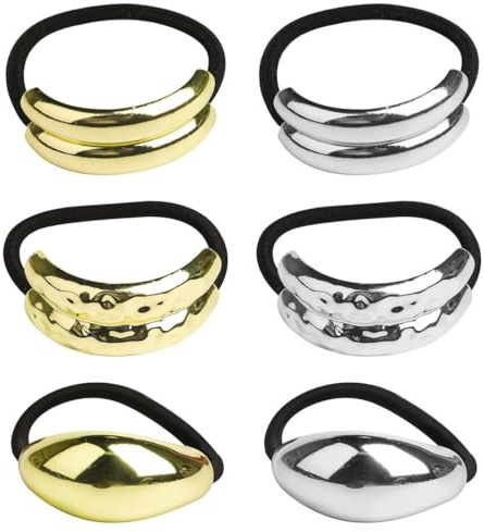 COYUN 6 Pezzi Elastico per Capelli in Metallo, Elastico per Capelli Metallo Oro, Corde Elastiche Geometriche per Capelli, Elastici Capelli Donna Eleganti, Accessori per Capelli a Coda di Cavallo