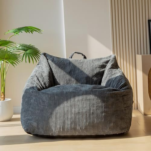MAXYOYO Sittsäck för vuxna, saccosäcksoffa i manchestertyg med skumstoppning ingår, avslappningsfåtölj för vardagsrum med handtag för lek, läsning och avkoppling
