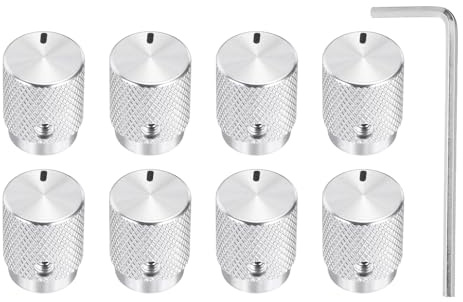 QUARKZMAN 8 Stück Aluminium Potentiometer Knöpfe, 6mm x 12.5mm x 16mm Universelle Lautstärke Tonregler Knöpfe mit Schraubenschlüssel für Gitarre, Bass, Helles Silber