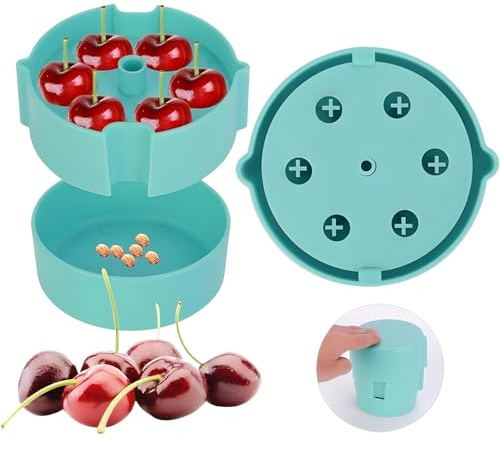 Sminuzzatore manuale per ciliegie con contenitore di raccolta, snocciolatore per ciliegie, olive, prugna, utensili da cucina, rimozione rapida delle pietre di frutta (blu)