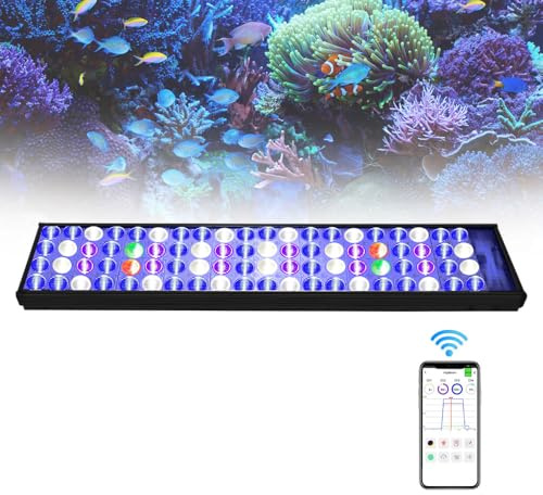 PopBloom Hertz H54 WiFi Aquarium LED Beleuchtung, 60W Dimmbare Meerwasser LED Beleuchtung mit 4 Kanäle, Aquarium Lampe Korallenriff Licht mit APP-Steuerung