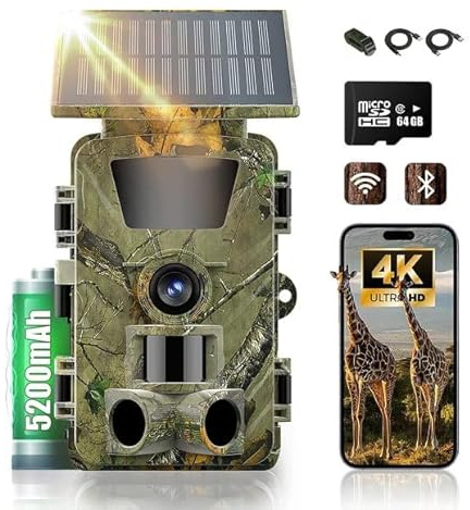 Splixora Camera de Chasse,Camera Animaux,Camera Detecteur de Mouvement 0,1s,4K 60MP Camera Chasse,64GB SD Carte,5200MAh Batterie,Grand Angle120 ° IP66 Etanche à l'eau pour L'observation des Animaux