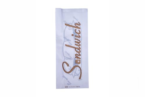 Sachets Alimentaires Papier Kraft – Sandwich, Kebab, Baguette – Format Professionnel – Packs de 100, 500 ou 1000 – Pour Restauration Rapide, Boulangerie (Imprimé, 100 – Sandwich)