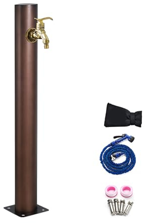 Fontaine de jardin en acier inoxydable avec colonne d'eau – Robinet carré autoportant pour installation au sol de terrasse/cour (finition cuivrée)