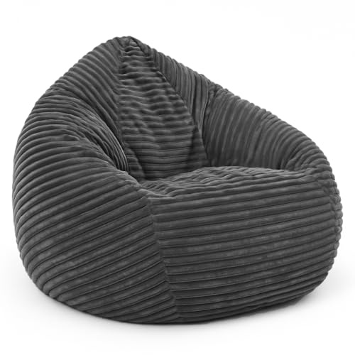 PATCH HOME Cordino Drop Sitzsack aus Breitcord – Bodensitzsack mit EPS-Füllung – Bequemer Lounge-Sessel für Erwachsene & Kinder – 3 Größen – Stylischer Cord Sitzsack mit Reißverschluss (Graphit, XXL)