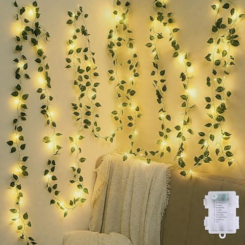 CEWOR Vines with Lights Battery Operated, 40ft 120 LED Ivy String Lights, Fake Ivy Garland with Lights for Home Wedding Decor (Pothos)