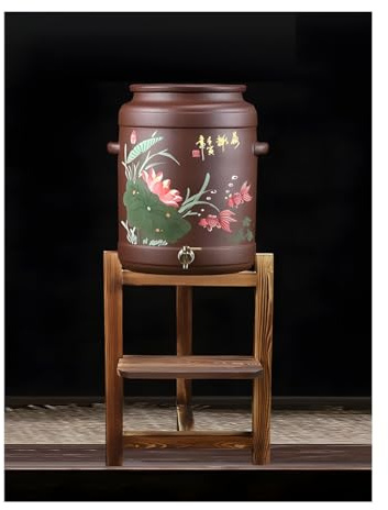 ksxnkhk Pot à Eau en Terre Cuite avec Couvercle, Robinet en Acier Inoxydable en Argile Violette, Distributeur en céramique et Porcelaine, réservoir de Stockage (Multicolore C, 20 L)