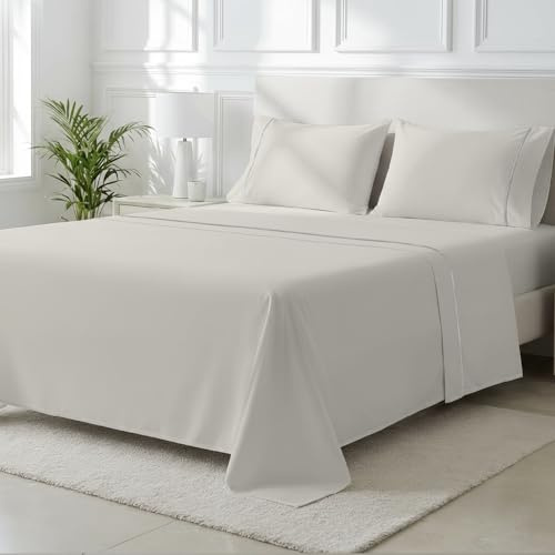 THREAD SPREAD 100% Egyptian Cotton Queen Sheet Set - 2000 Series Luxury Sheets Queen Size Bed Set (4 PC, Light Grey), Silky Soft & Cooling Sateen, 17 Inch Extra Deep Pocket Hotel Collection Sheet