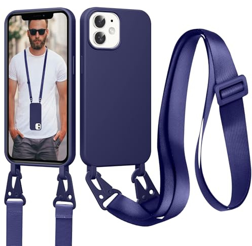 Jrkvniv Coque pour iPhone 11 avec Cordon, Collier pour Étui en Silicone Liquide avec Portable Sangle réglable Bandouilière Lanyard Colliers, Housse Anti-Choc Case iPhone 11, Bleu