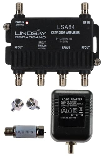 Reliable Cable Products 4-Port TV/Antenna/HDTV Digital Signal Amplifier/Booster/Splitter Includes F59 Terminators and LTE Filter (Lindsay LSA84) NOT for Satellite Systems