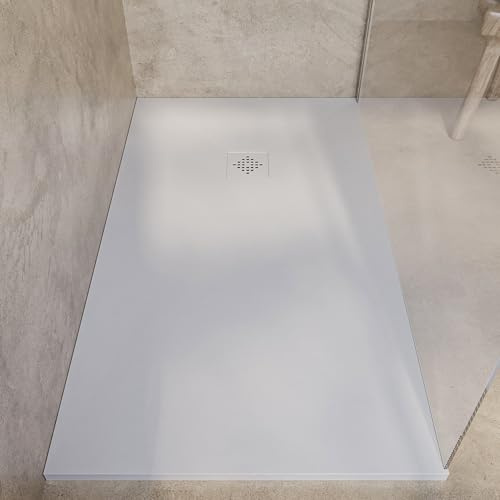 SoulHome Piatto Doccia in Resina 210x80 Bianco sporco Griglia Colore | Antiscivolo C3, Extrapiatto, Resina e carica minerale, Textura piedra liso, Antibatterico, Gel-coat, + valvola di scarico