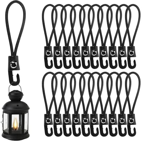 LUMOOM Pack De 20 Bandes éLastiques avec Crochets, Tendeurs Courts en Caoutchouc comme Tendeurs De BâChe, Boucles D'Extension pour Camping, Tentes Et Fixation De BâChes