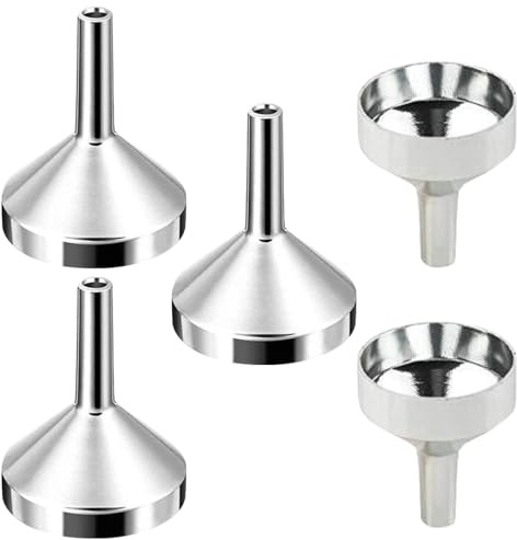 DUINIU 5 Mini Imbuti Dosatori in Argento, Dispositivo di Erogazione di Profumi, Dispositivo di Erogazione di Liquidi, Adatto per Oli Essenziali, Lozioni E Oli da Cucina.