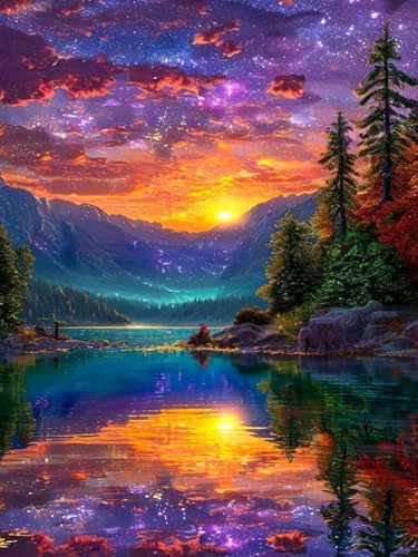 Diamond Painting Erwachsene – Sonnenuntergang Landschaft, 30 x 40 cm | DIY 5D Diamant Painting für Anfänger, Diamant Malerei Set, Runde Diamanten, Sternenhimmel Wanddekoration, Geschenkidee