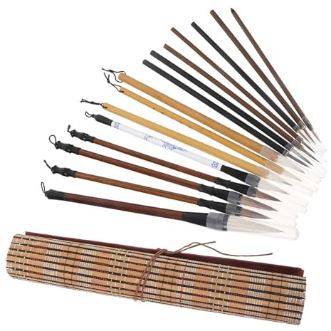 JOINPAYA Set Pennelli per Calligrafia Cinese e Pittura ad Acquerello Kit da Scrittura Manici Ergonomici Set da 15 Pezzi per Principianti e Artisti per Lezioni e Pratiche Artistiche