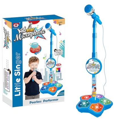 Kindermikrofon mit Ständer – All in-One-Mikrofonspielzeug für Geburtstagsfeiern zum Singen, Karaoke-Maschinenspielzeug mit Musik und Licht, höhenverstellbar