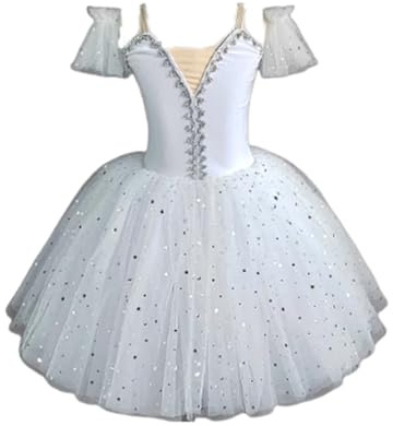 Flickor Tutu Balettklänning Gymnastik Leotard Dans Ballerina Kostym Fe Svan Skridskoåkning Barn Danskläder Ballroom Dancer Tävlingskostym,1 white,150